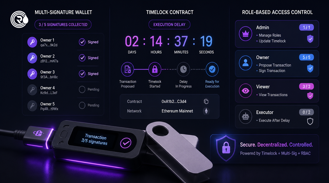 Role-based access control and multi-signature timelock defenses